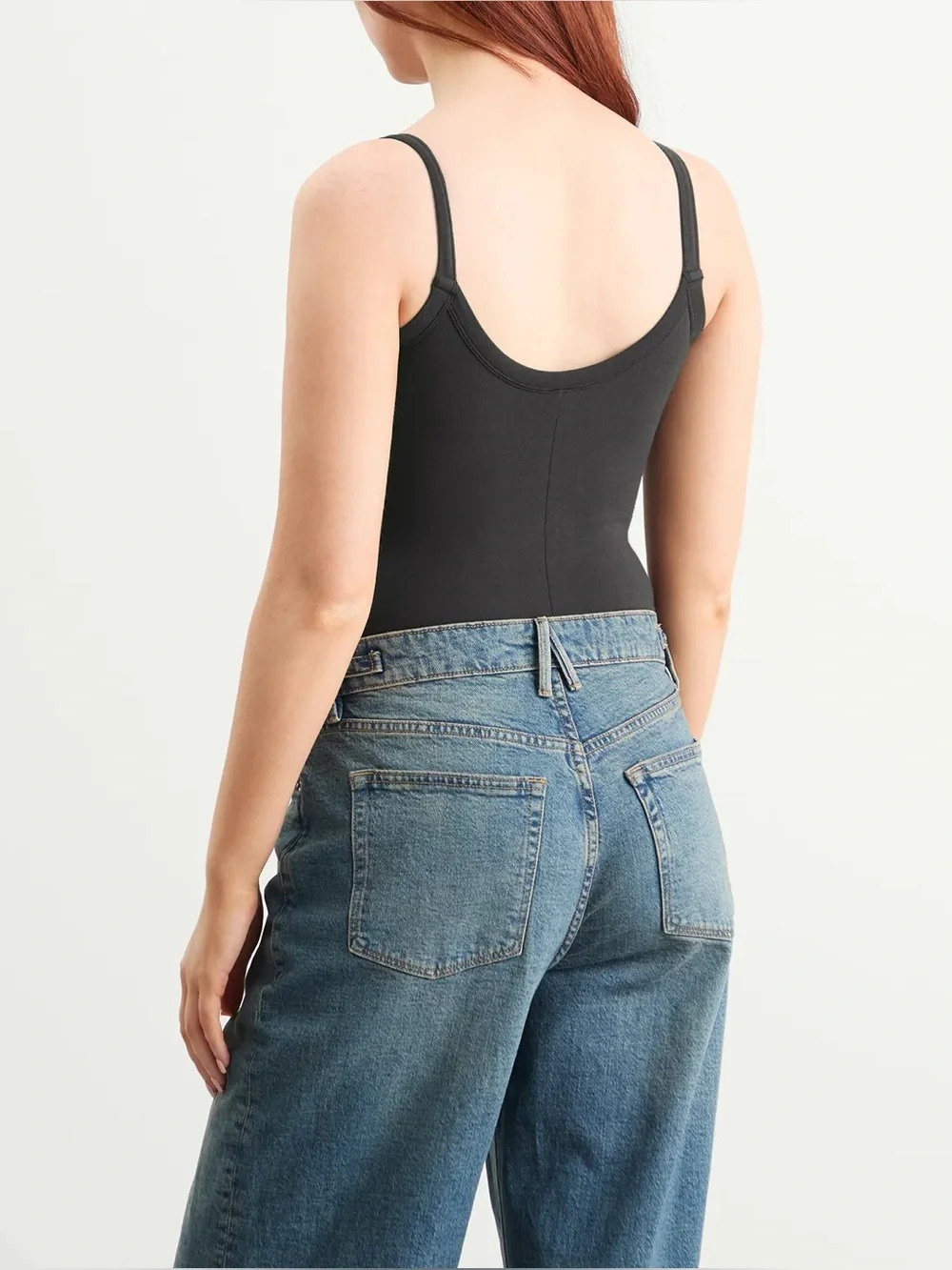 NWT SKIMS Cotton Jersey Scoop Neck Bodysuit | Soot | Size L